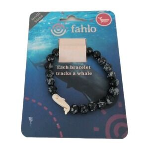 Fahlo Dune Whale Bracelet With Card - Black & Gray Beads New